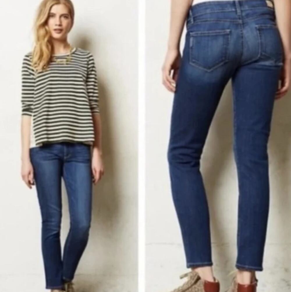Paige Skyline Ankle Peg Olivia Wash Medium Blue Skinny Jeans, Sz 28